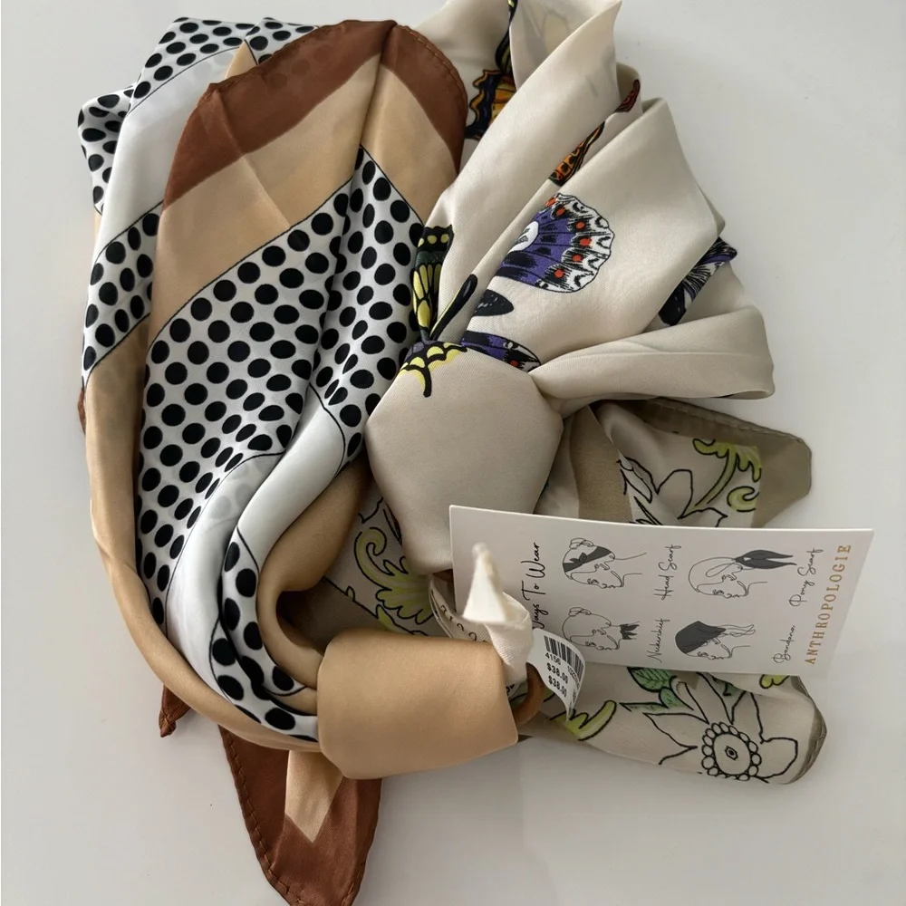 Elegant Butterfly and Polka Dot Silk Scarf - Picture 2 of 5